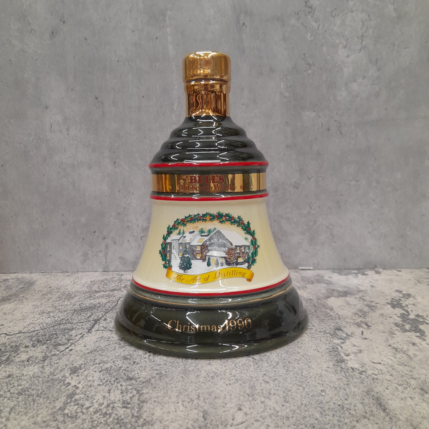 Bells Christmas 1990 Ceramic Decanter with tin
