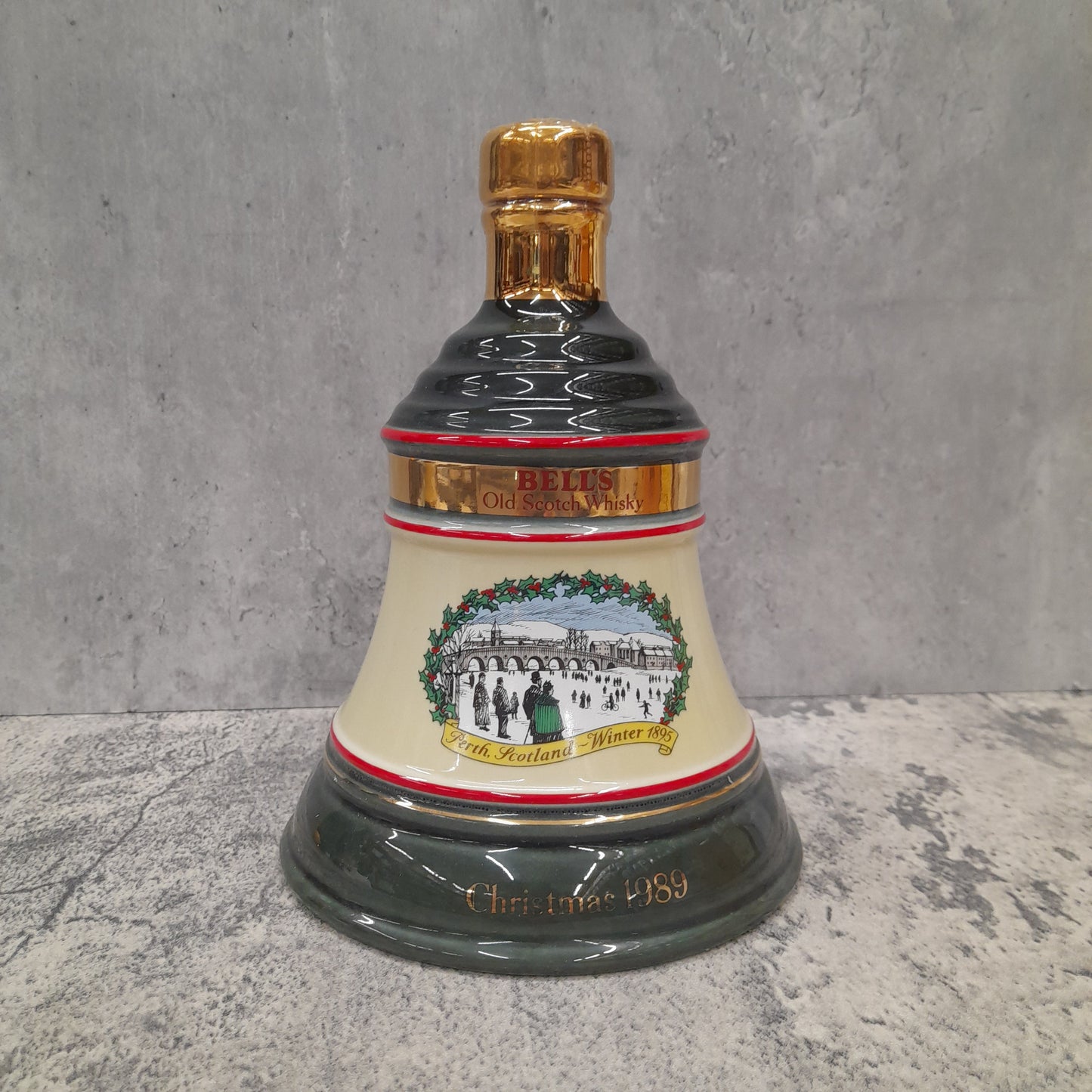 Bells Christmas 1989 Ceramic Decanter