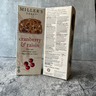 Miller's Toast. Cranberry & Raisin Slim and Ultra-Crispy Toasts