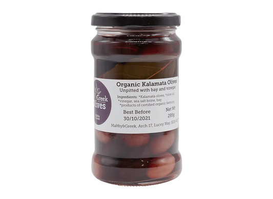 Kalamata Organic Olives unpitted, with bay 295g jar